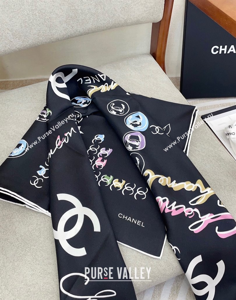 Chanel Multi-CC Silk Square Scarf 90x90cm Black 2025 (SHI-250319110)
