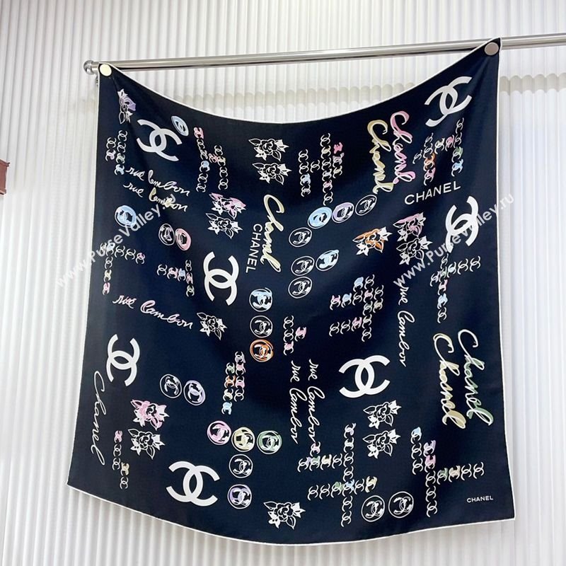Chanel Multi-CC Silk Square Scarf 90x90cm Black 2025 (SHI-250319110)