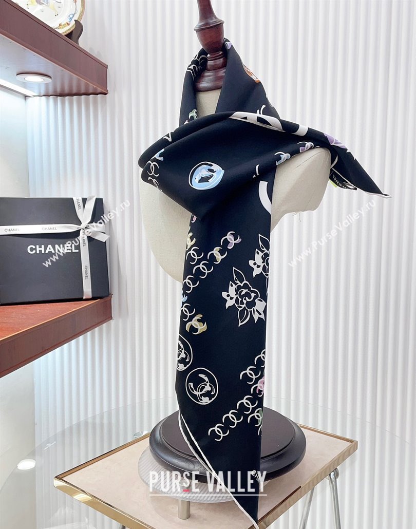 Chanel Multi-CC Silk Square Scarf 90x90cm Black 2025 (SHI-250319110)