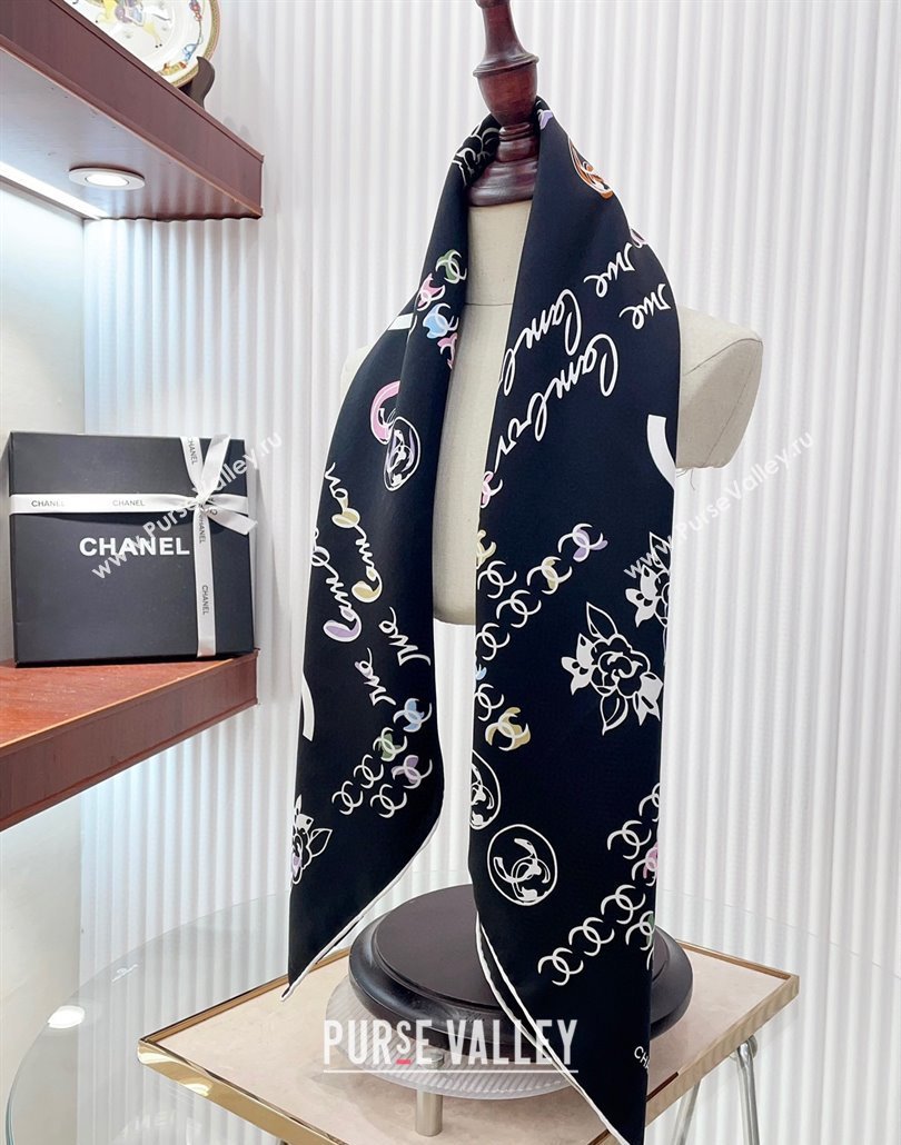 Chanel Multi-CC Silk Square Scarf 90x90cm Black 2025 (SHI-250319110)