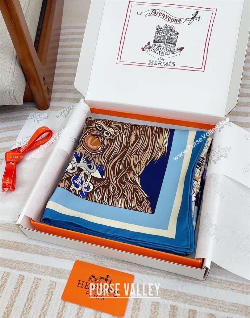 Hermes Dogs Silk Square Scarf 90x90cm Blue 2025 (SHI-250319094)