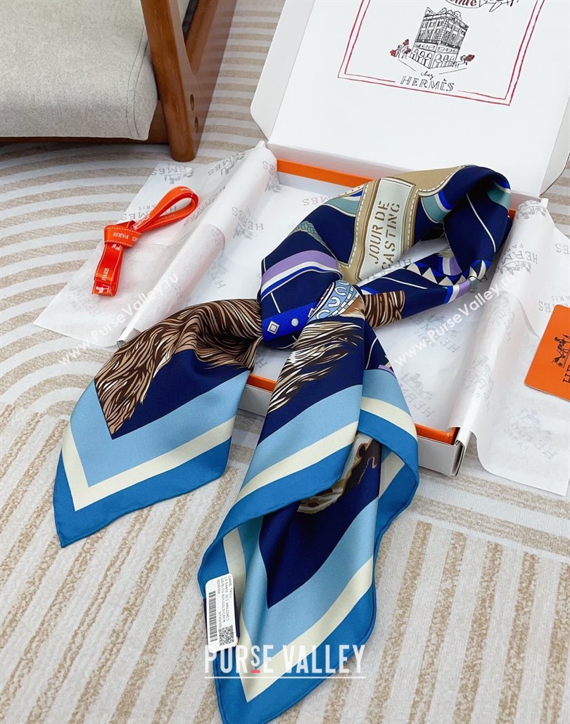 Hermes Dogs Silk Square Scarf 90x90cm Blue 2025 (SHI-250319094)
