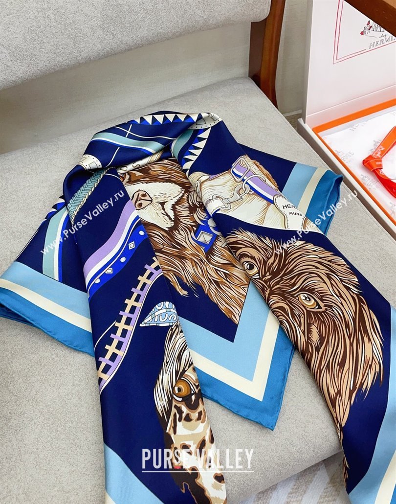 Hermes Dogs Silk Square Scarf 90x90cm Blue 2025 (SHI-250319094)