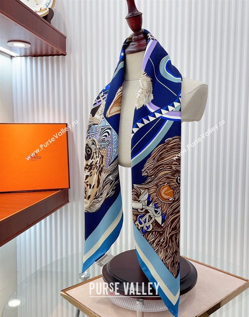 Hermes Dogs Silk Square Scarf 90x90cm Blue 2025 (SHI-250319094)