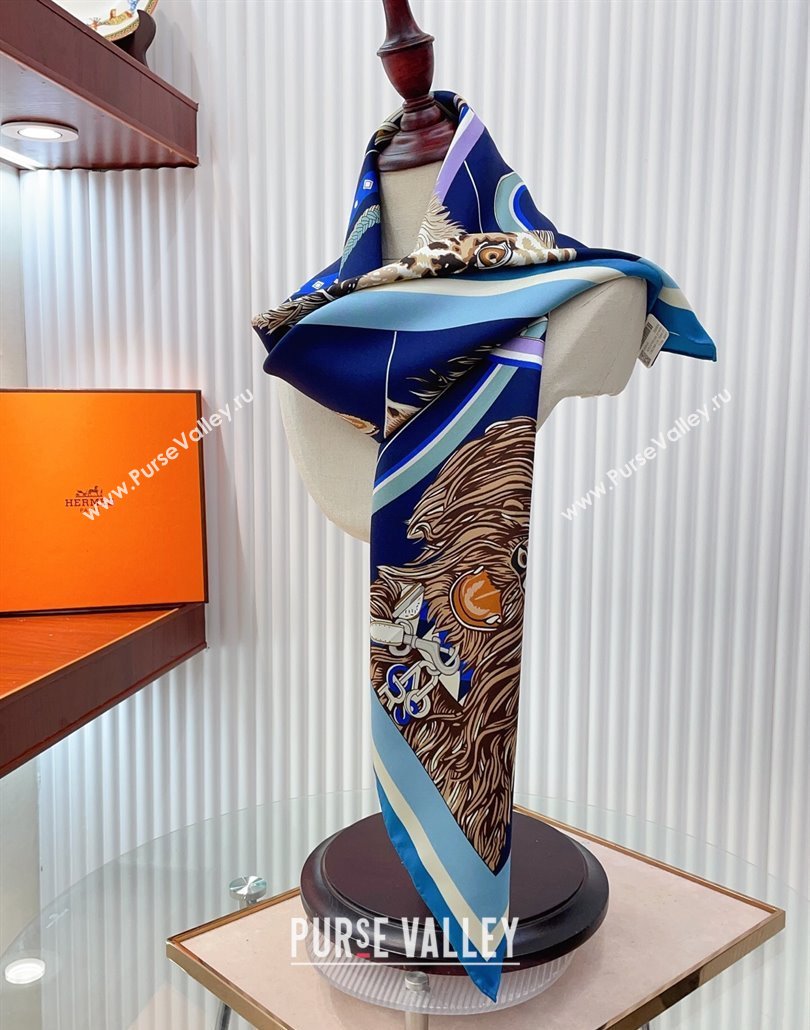 Hermes Dogs Silk Square Scarf 90x90cm Blue 2025 (SHI-250319094)