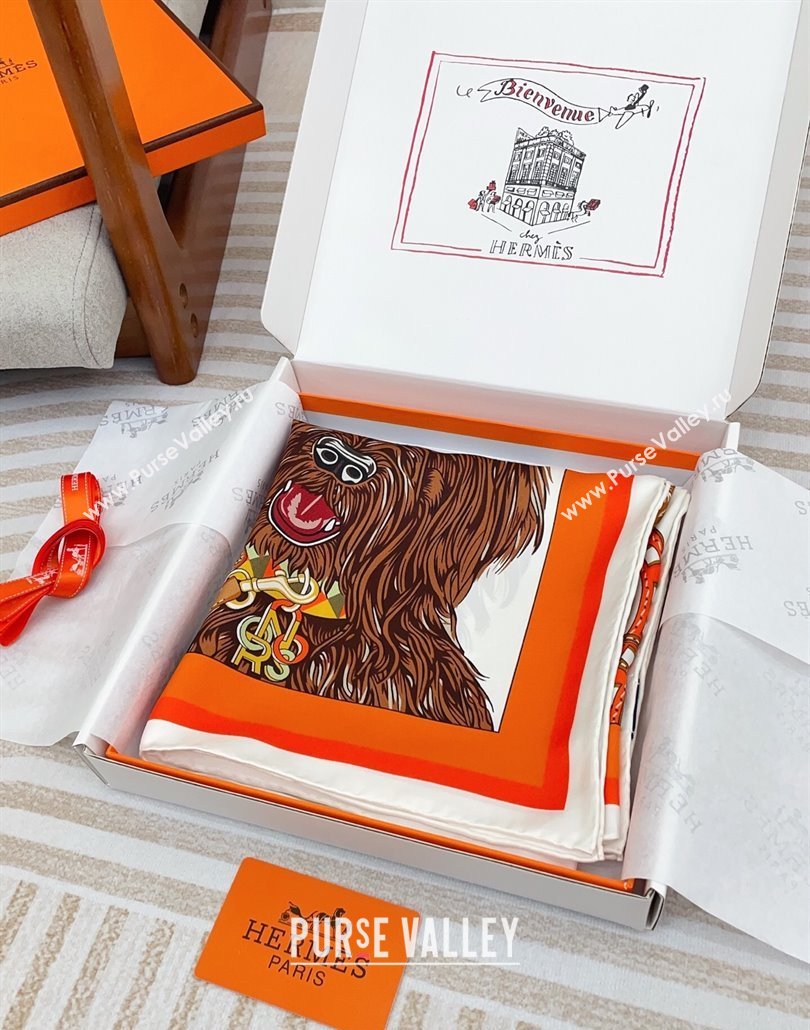 Hermes Dogs Silk Square Scarf 90x90cm Orange 2025 (SHI-250319095)