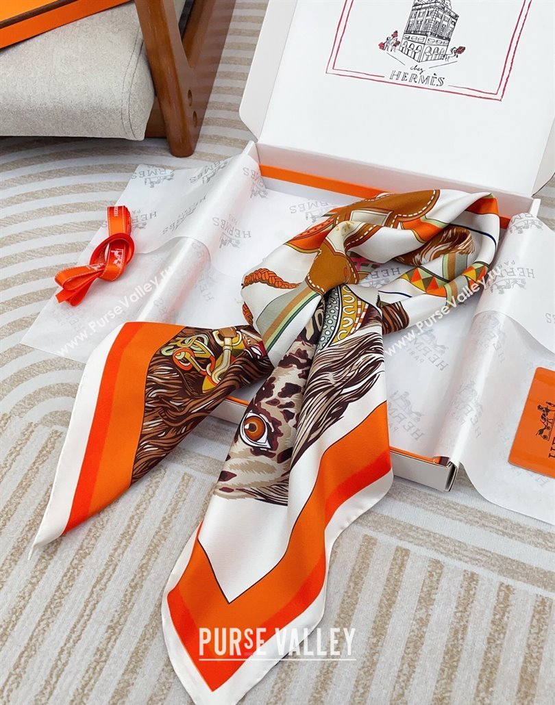 Hermes Dogs Silk Square Scarf 90x90cm Orange 2025 (SHI-250319095)