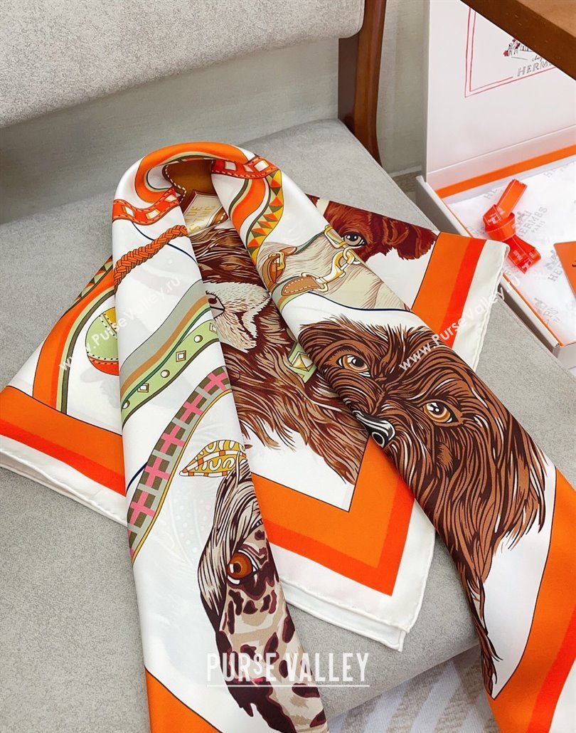 Hermes Dogs Silk Square Scarf 90x90cm Orange 2025 (SHI-250319095)