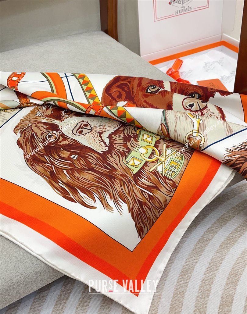 Hermes Dogs Silk Square Scarf 90x90cm Orange 2025 (SHI-250319095)