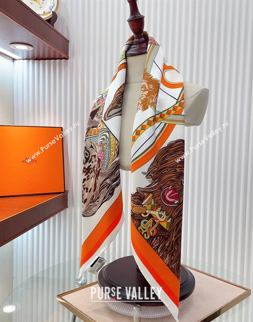 Hermes Dogs Silk Square Scarf 90x90cm Orange 2025 (SHI-250319095)
