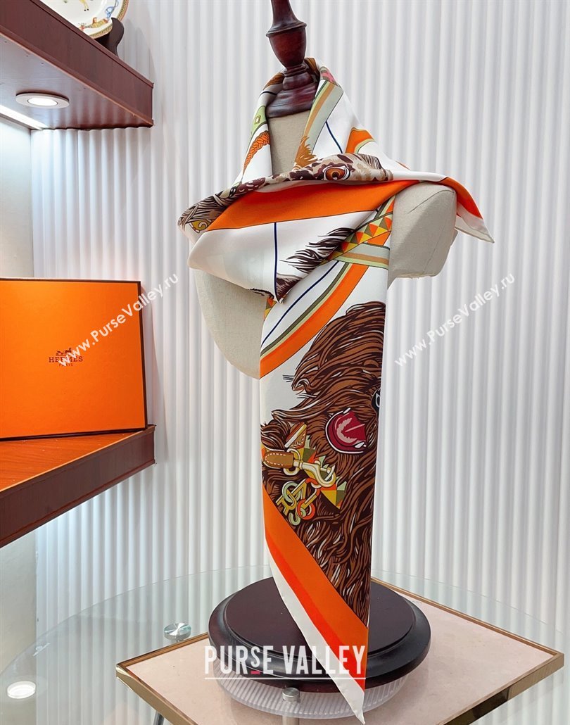 Hermes Dogs Silk Square Scarf 90x90cm Orange 2025 (SHI-250319095)