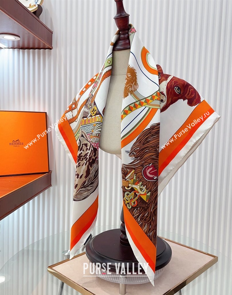 Hermes Dogs Silk Square Scarf 90x90cm Orange 2025 (SHI-250319095)