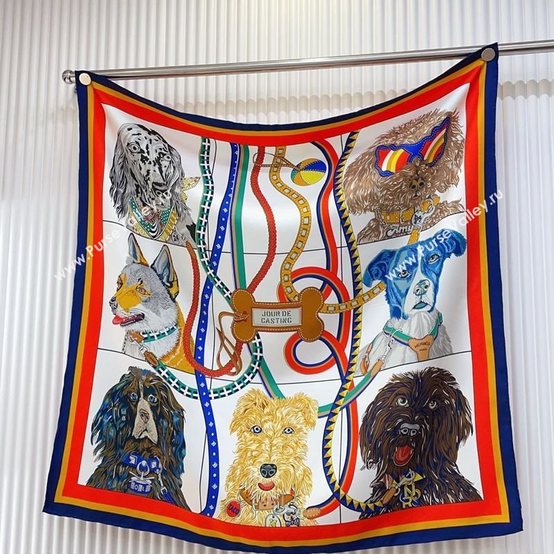Hermes Dogs Silk Square Scarf 90x90cm Red 2025 (SHI-250319096)
