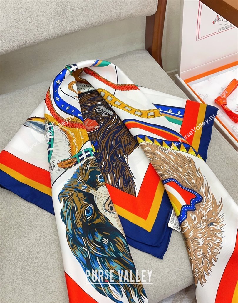 Hermes Dogs Silk Square Scarf 90x90cm Red 2025 (SHI-250319096)