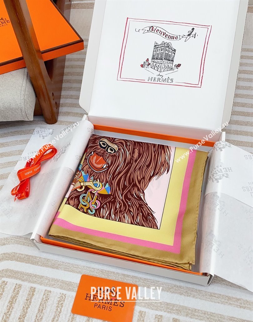 Hermes Dogs Silk Square Scarf 90x90cm Pink 2025 (SHI-250319097)
