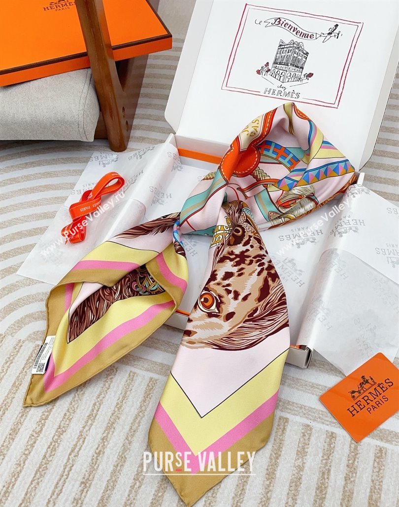 Hermes Dogs Silk Square Scarf 90x90cm Pink 2025 (SHI-250319097)