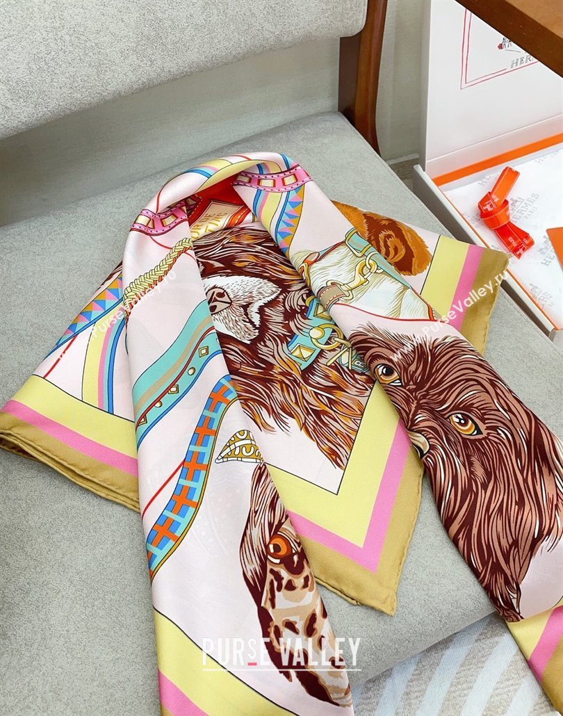 Hermes Dogs Silk Square Scarf 90x90cm Pink 2025 (SHI-250319097)
