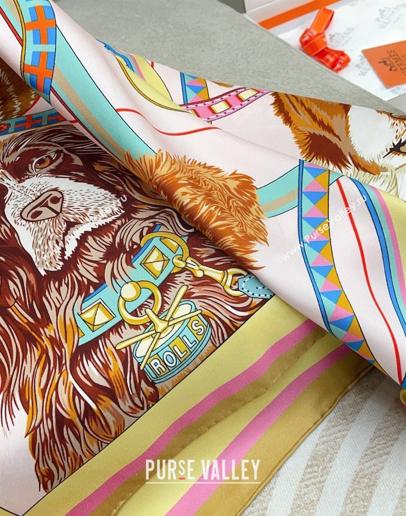 Hermes Dogs Silk Square Scarf 90x90cm Pink 2025 (SHI-250319097)
