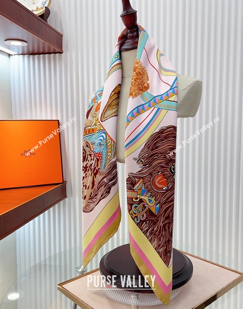 Hermes Dogs Silk Square Scarf 90x90cm Pink 2025 (SHI-250319097)