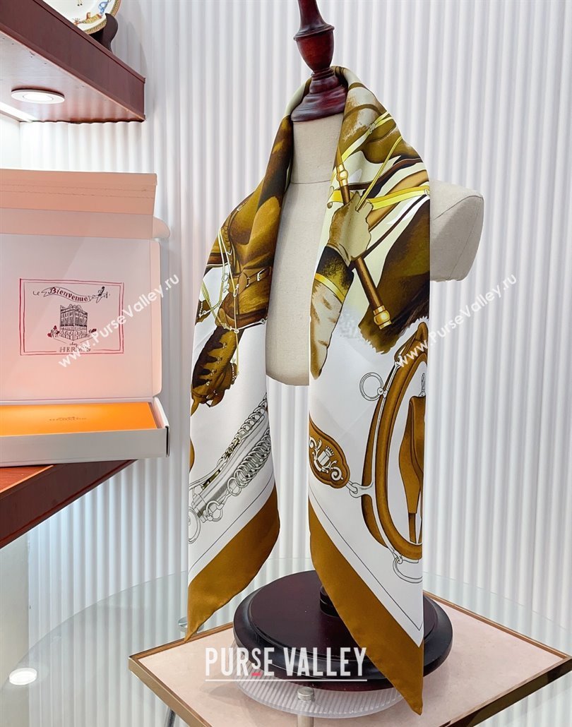 Hermes Attelage en Arbalete forever Silk Square Scarf 90x90cm Brown 2025 (SHI-250319070)