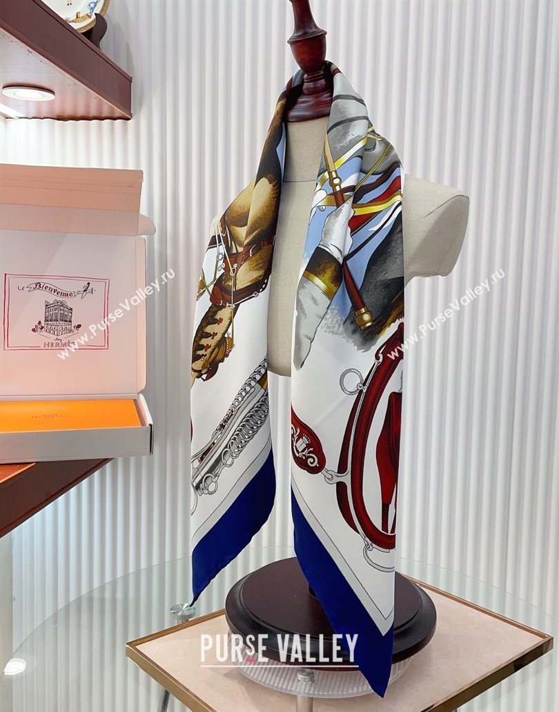 Hermes Attelage en Arbalete forever Silk Square Scarf 90x90cm Blue 2025 (SHI-250319071)