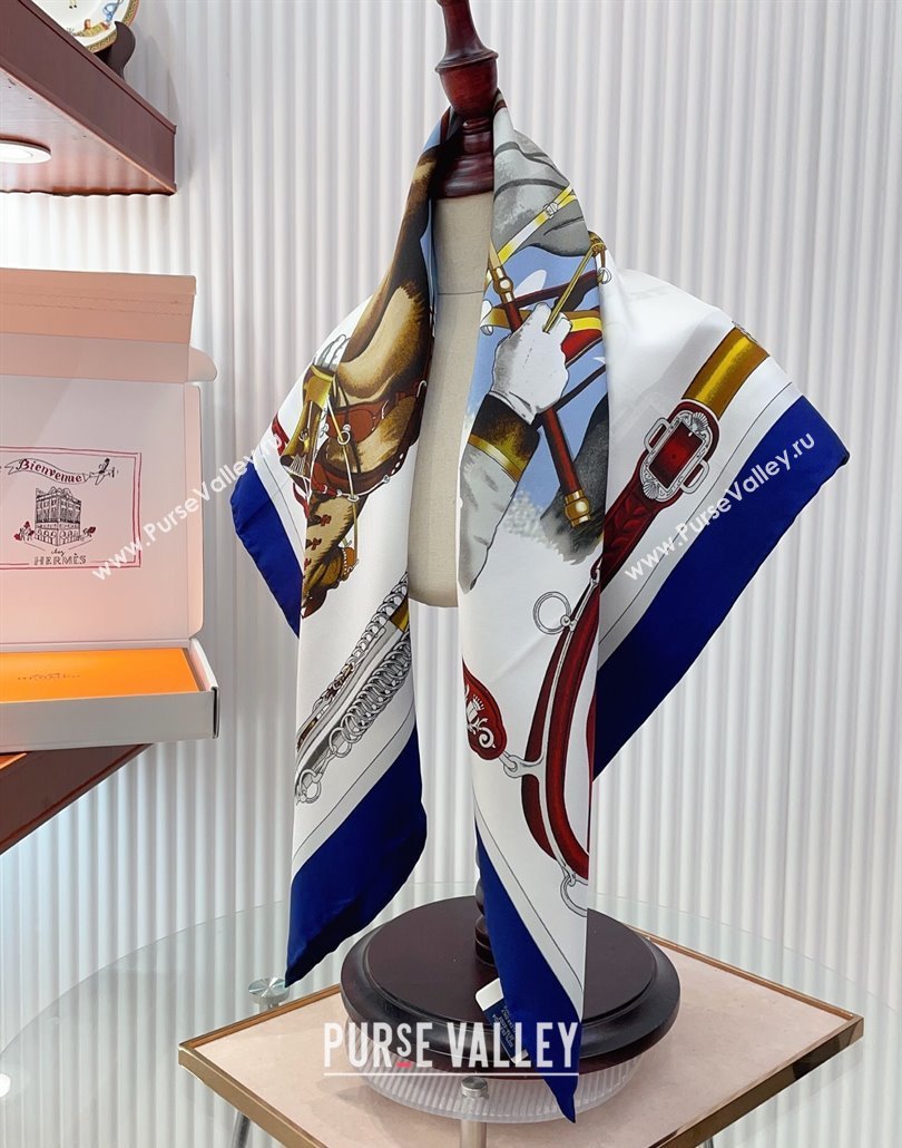 Hermes Attelage en Arbalete forever Silk Square Scarf 90x90cm Blue 2025 (SHI-250319071)