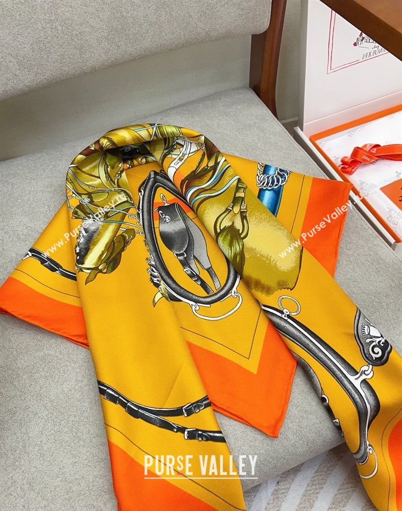 Hermes Attelage en Arbalete forever Silk Square Scarf 90x90cm Orange 2025 (SHI-250319072)