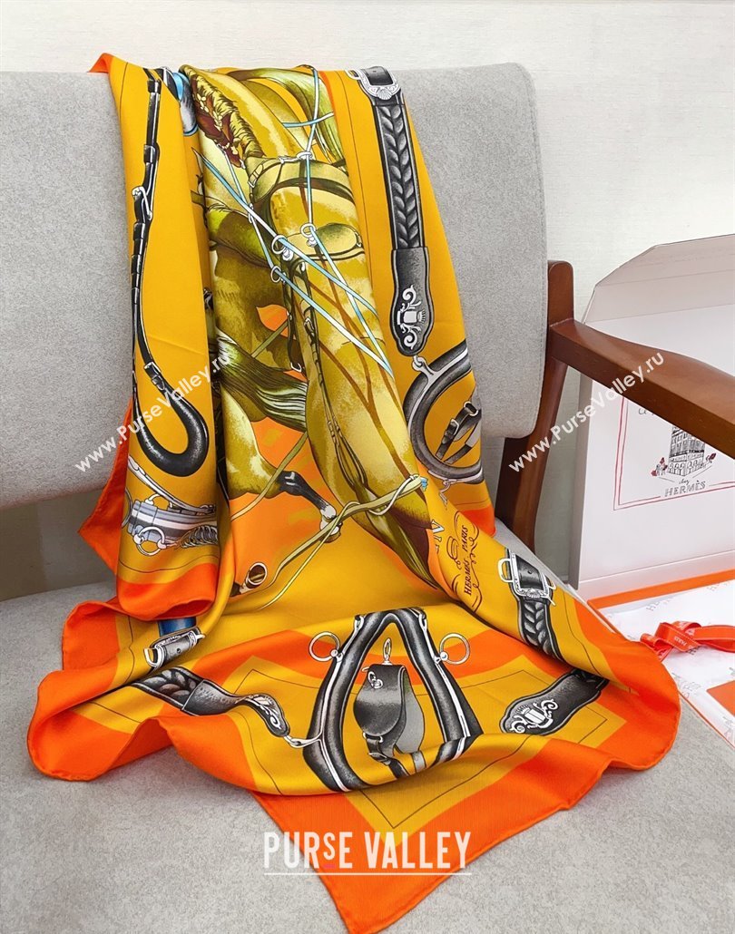 Hermes Attelage en Arbalete forever Silk Square Scarf 90x90cm Orange 2025 (SHI-250319072)