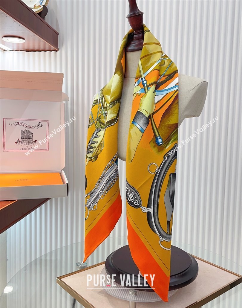 Hermes Attelage en Arbalete forever Silk Square Scarf 90x90cm Orange 2025 (SHI-250319072)