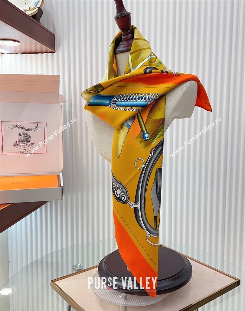 Hermes Attelage en Arbalete forever Silk Square Scarf 90x90cm Orange 2025 (SHI-250319072)