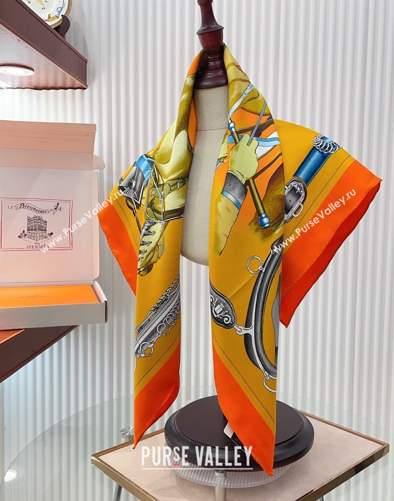 Hermes Attelage en Arbalete forever Silk Square Scarf 90x90cm Orange 2025 (SHI-250319072)