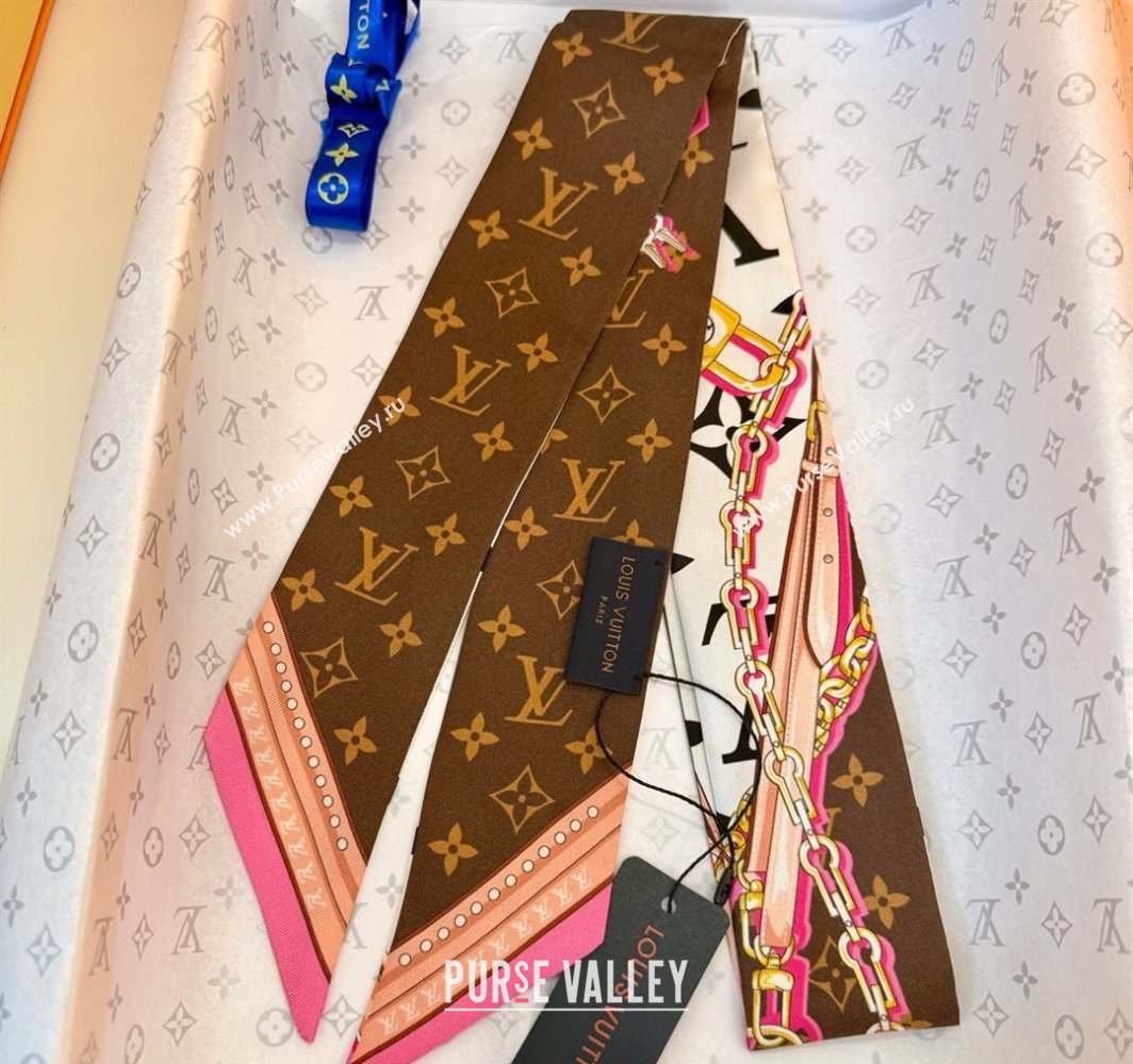 Louis Vuitton Ultimate Monogram BB Silk Bandeau Scarf 5x120cm with Chain Lock White 2025 (SHI-250319051)