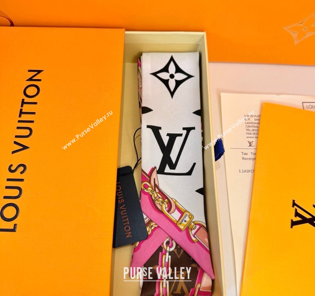 Louis Vuitton Ultimate Monogram BB Silk Bandeau Scarf 5x120cm with Chain Lock White 2025 (SHI-250319051)