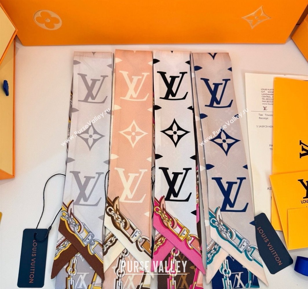 Louis Vuitton Ultimate Monogram BB Silk Bandeau Scarf 5x120cm with Chain Lock White 2025 (SHI-250319051)