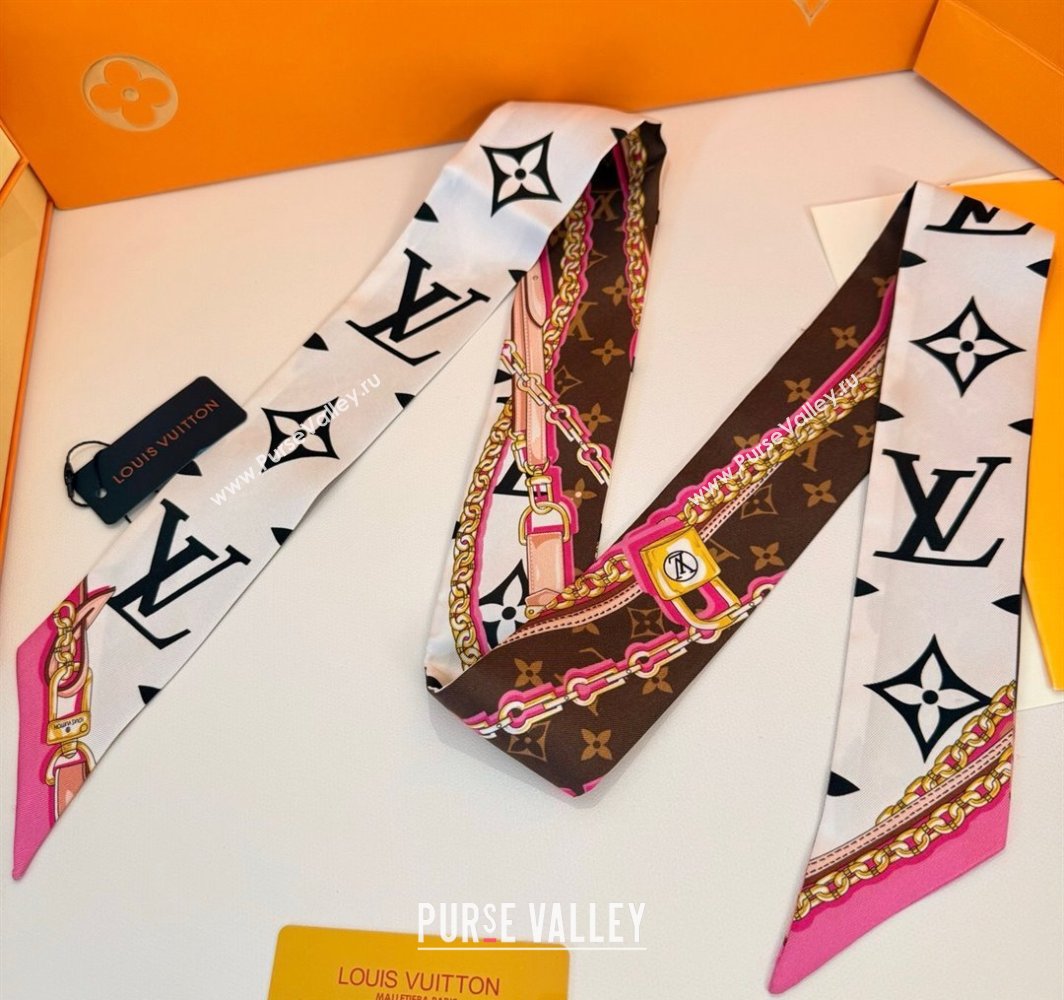 Louis Vuitton Ultimate Monogram BB Silk Bandeau Scarf 5x120cm with Chain Lock White 2025 (SHI-250319051)
