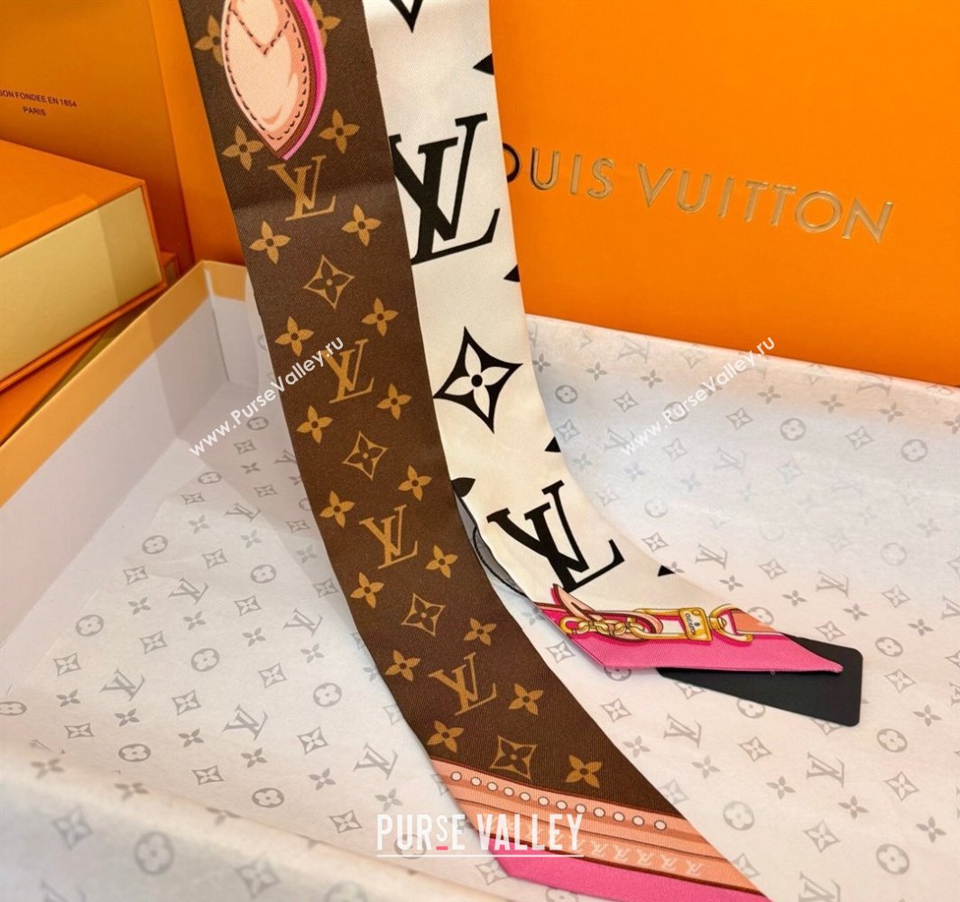 Louis Vuitton Ultimate Monogram BB Silk Bandeau Scarf 5x120cm with Chain Lock White 2025 (SHI-250319051)