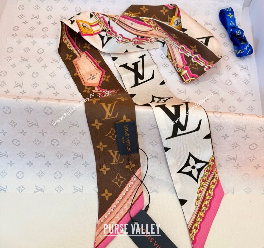Louis Vuitton Ultimate Monogram BB Silk Bandeau Scarf 5x120cm with Chain Lock White 2025 (SHI-250319051)