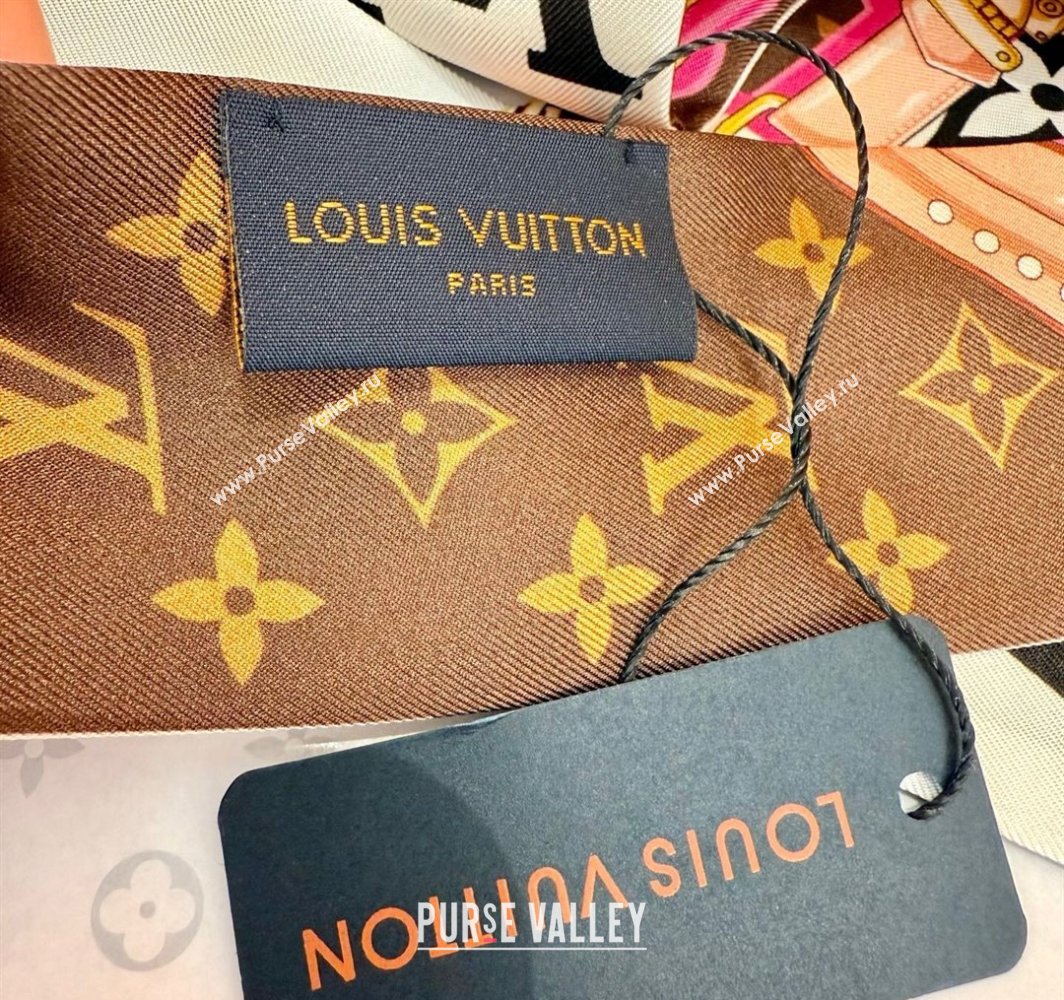 Louis Vuitton Ultimate Monogram BB Silk Bandeau Scarf 5x120cm with Chain Lock White 2025 (SHI-250319051)