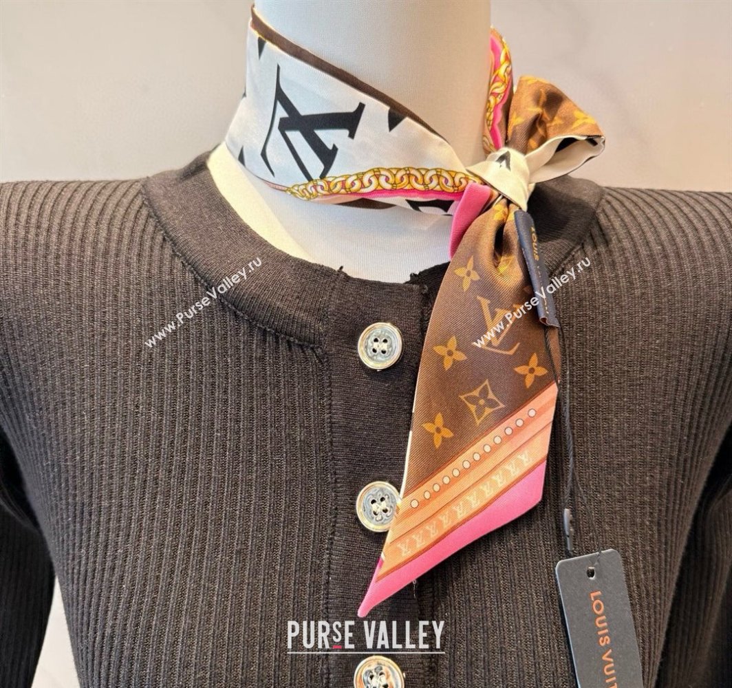 Louis Vuitton Ultimate Monogram BB Silk Bandeau Scarf 5x120cm with Chain Lock White 2025 (SHI-250319051)