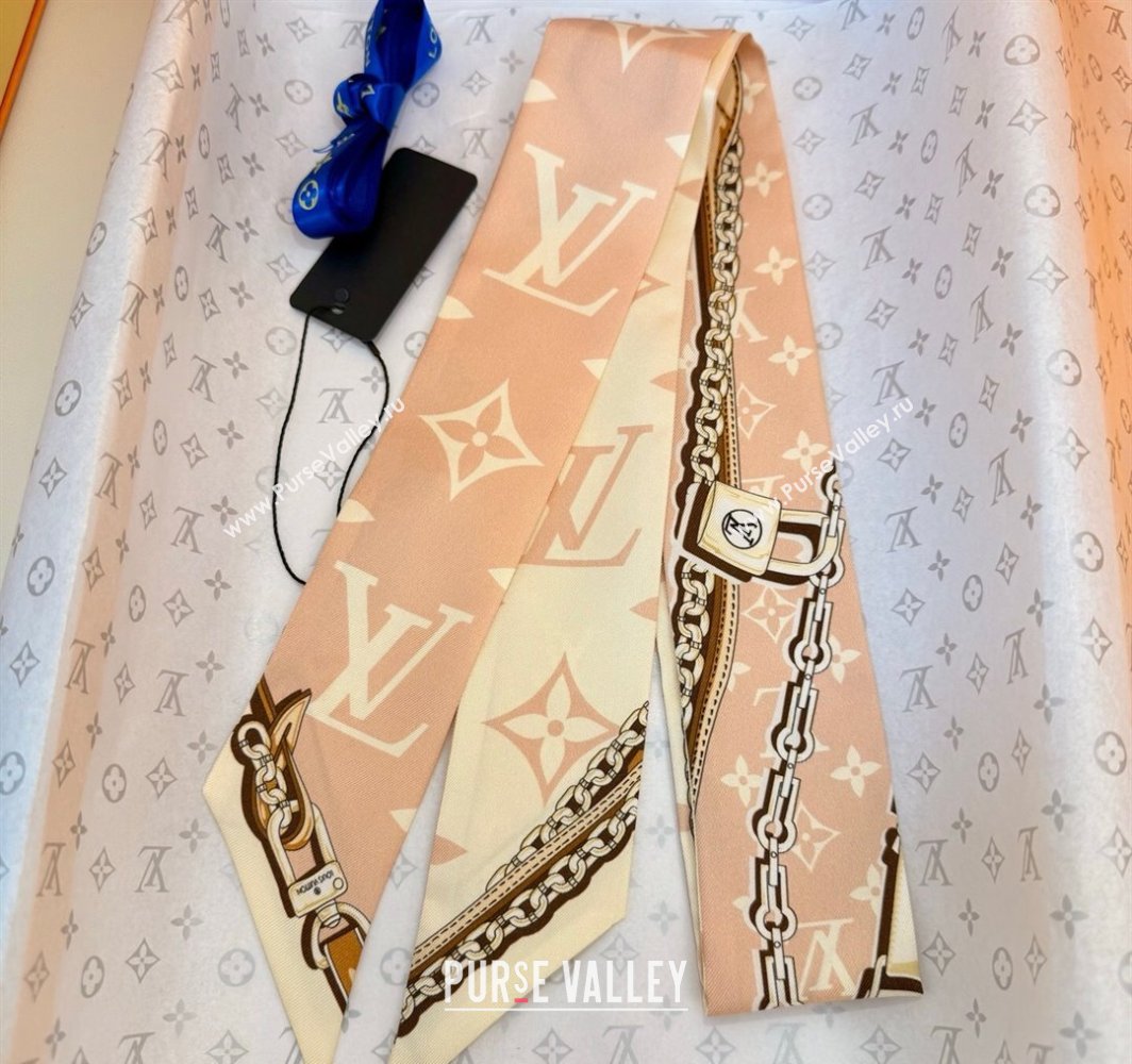 Louis Vuitton Ultimate Monogram BB Silk Bandeau Scarf 5x120cm with Chain Lock Pink 2025 (SHI-250319052)