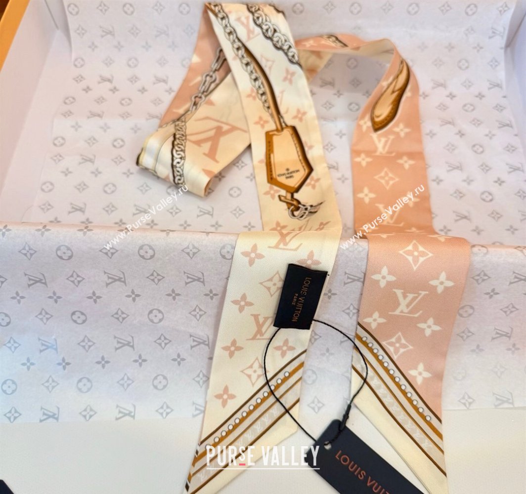 Louis Vuitton Ultimate Monogram BB Silk Bandeau Scarf 5x120cm with Chain Lock Pink 2025 (SHI-250319052)