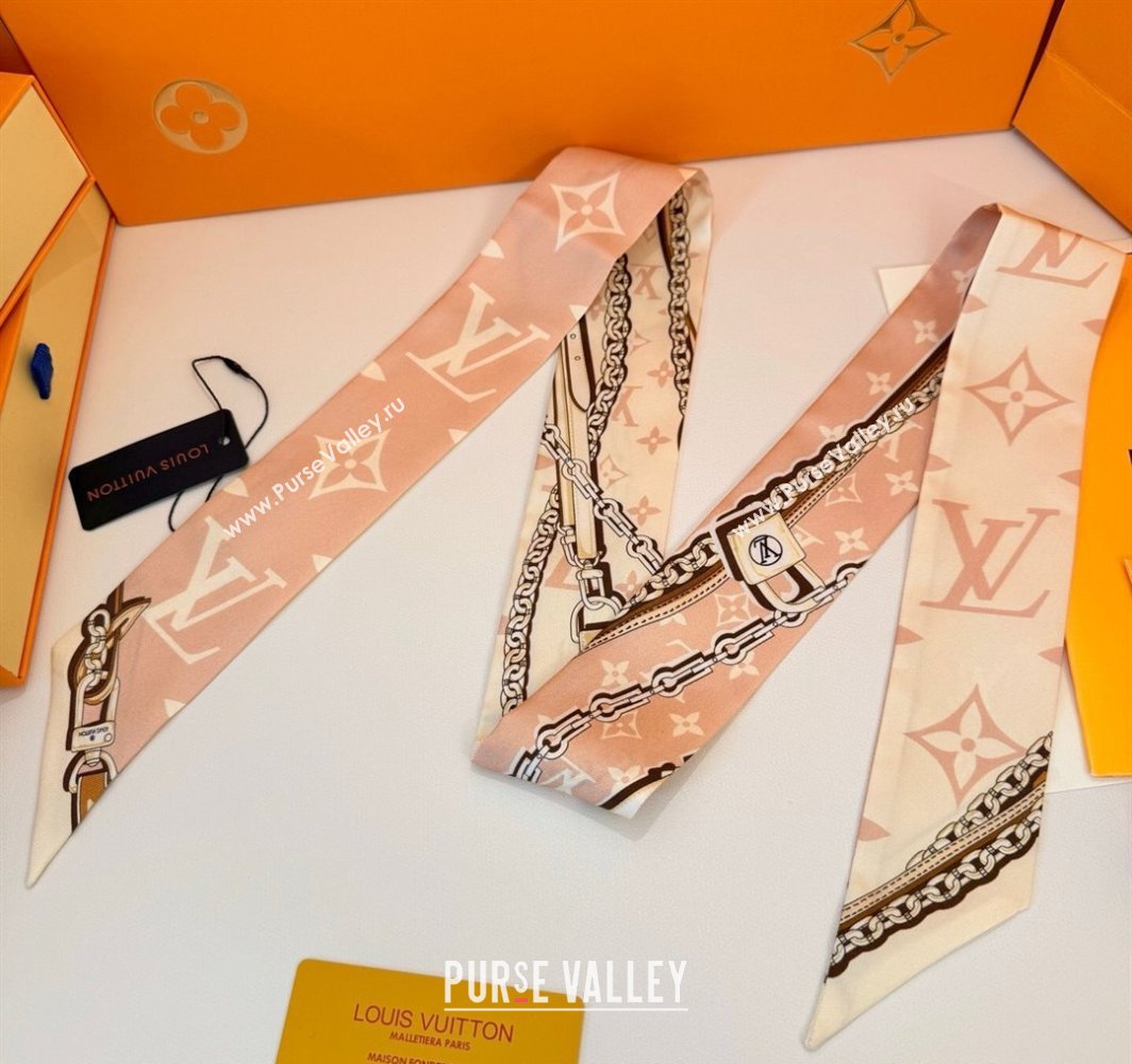 Louis Vuitton Ultimate Monogram BB Silk Bandeau Scarf 5x120cm with Chain Lock Pink 2025 (SHI-250319052)