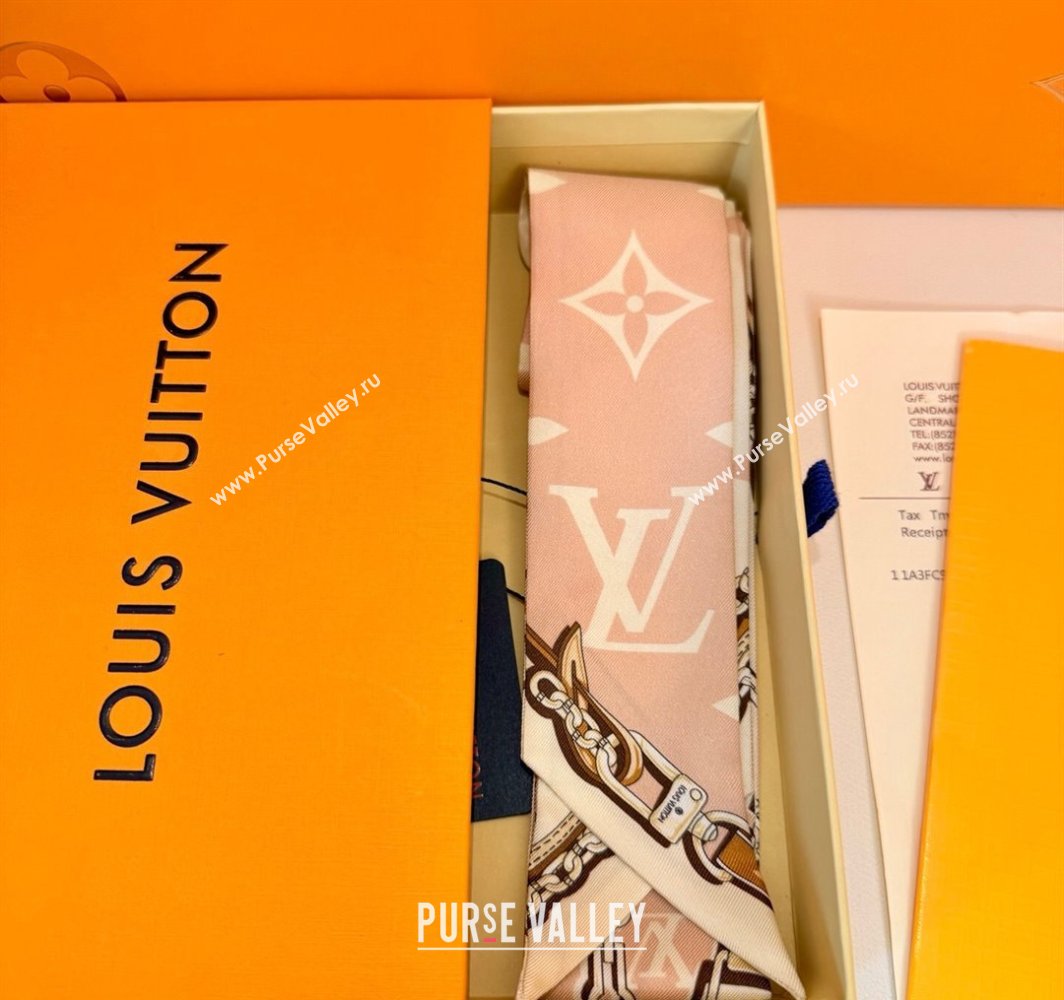 Louis Vuitton Ultimate Monogram BB Silk Bandeau Scarf 5x120cm with Chain Lock Pink 2025 (SHI-250319052)