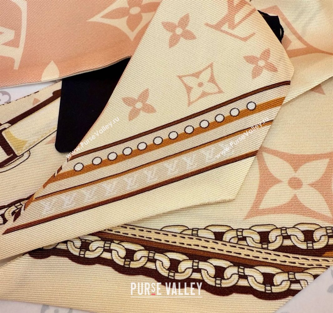 Louis Vuitton Ultimate Monogram BB Silk Bandeau Scarf 5x120cm with Chain Lock Pink 2025 (SHI-250319052)