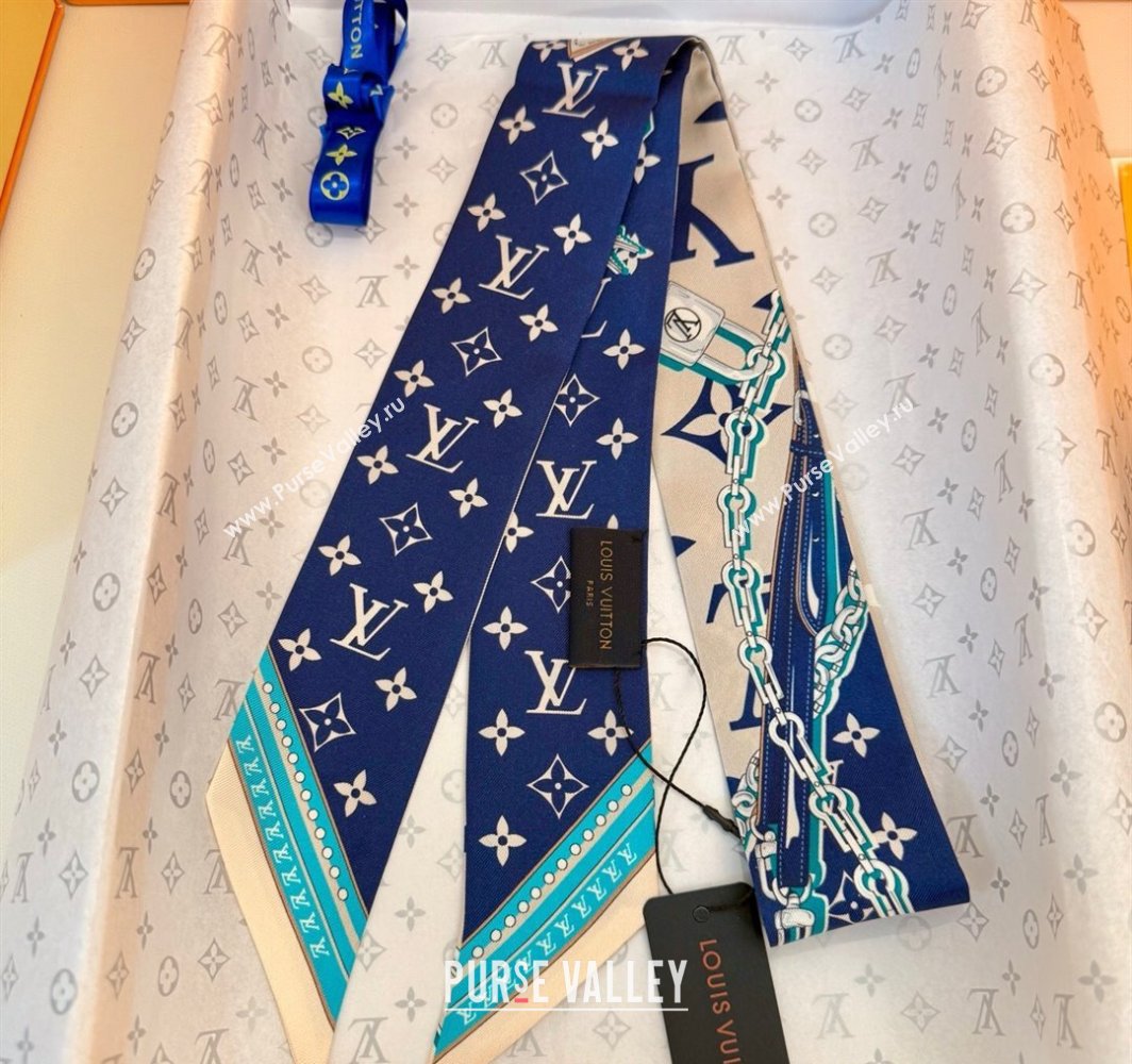 Louis Vuitton Ultimate Monogram BB Silk Bandeau Scarf 5x120cm with Chain Lock Blue 2025 (SHI-250319053)