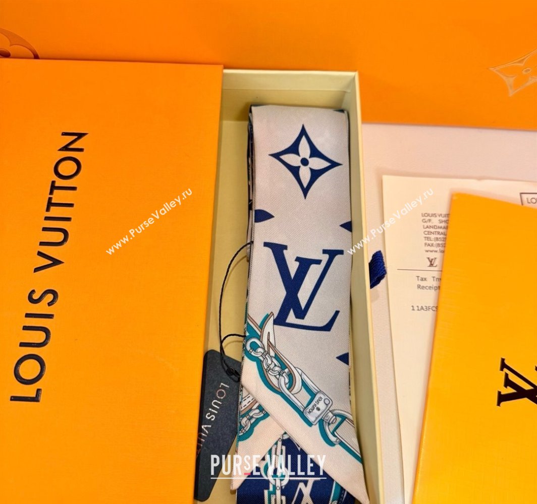 Louis Vuitton Ultimate Monogram BB Silk Bandeau Scarf 5x120cm with Chain Lock Blue 2025 (SHI-250319053)