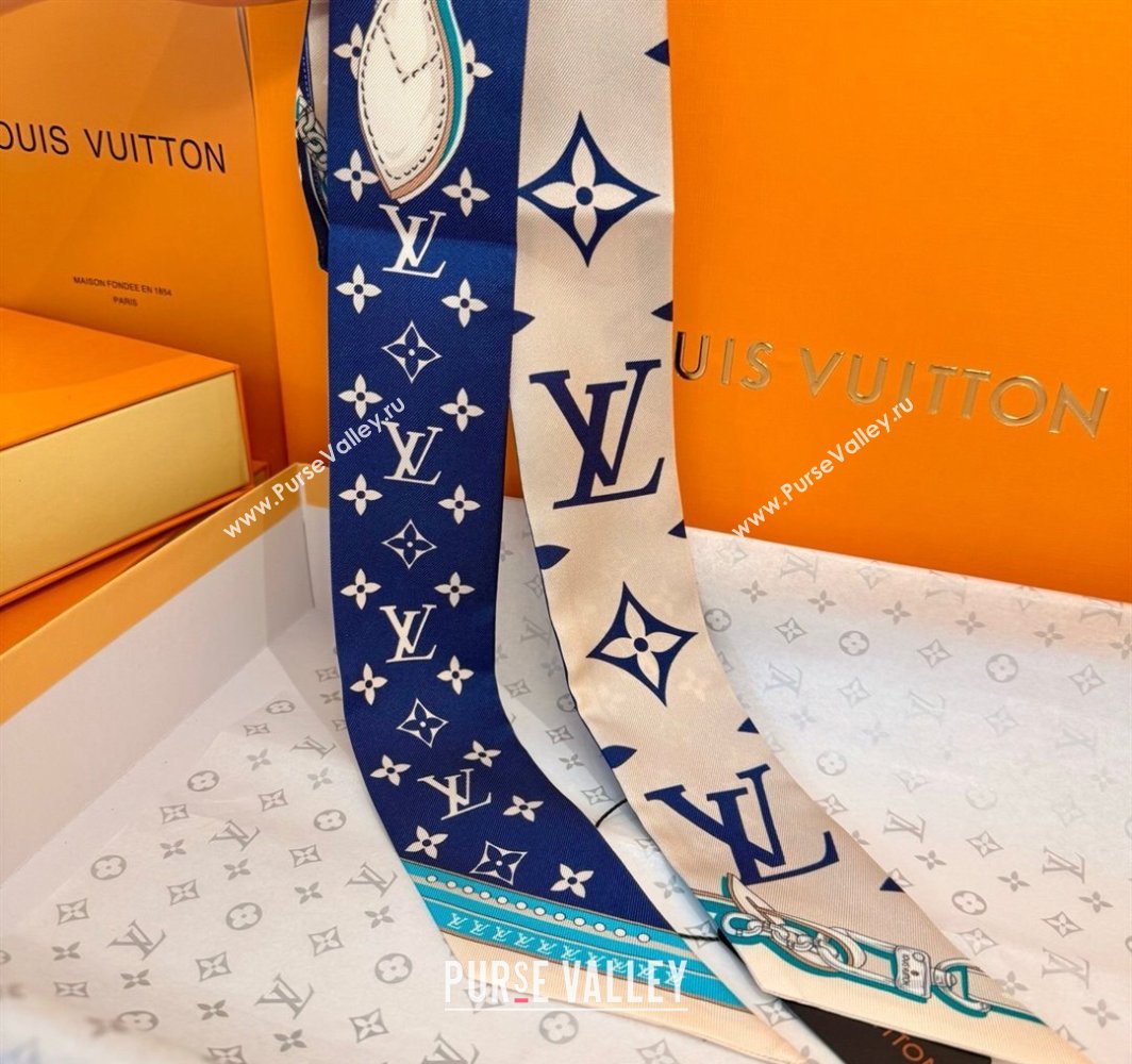 Louis Vuitton Ultimate Monogram BB Silk Bandeau Scarf 5x120cm with Chain Lock Blue 2025 (SHI-250319053)