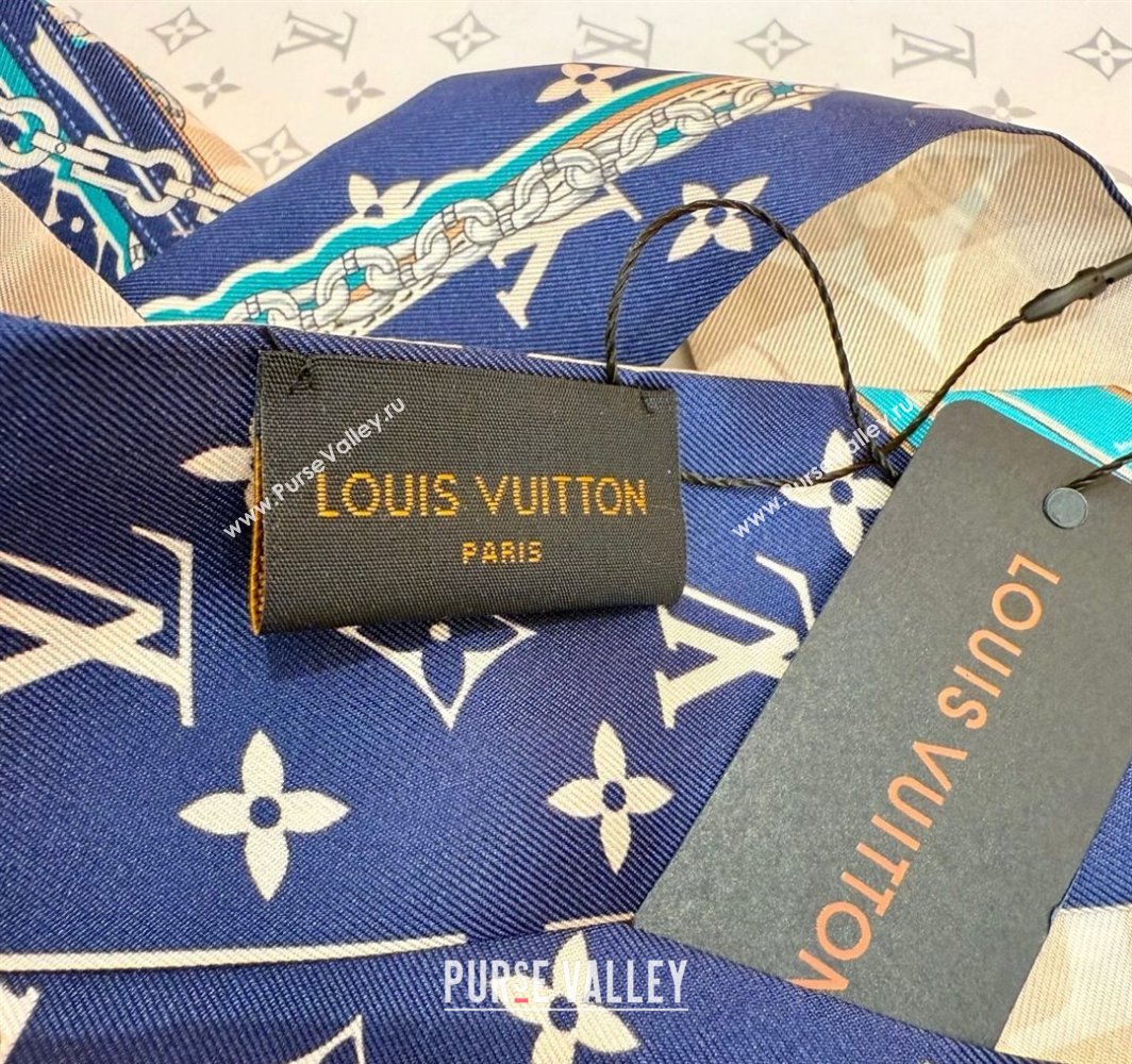 Louis Vuitton Ultimate Monogram BB Silk Bandeau Scarf 5x120cm with Chain Lock Blue 2025 (SHI-250319053)