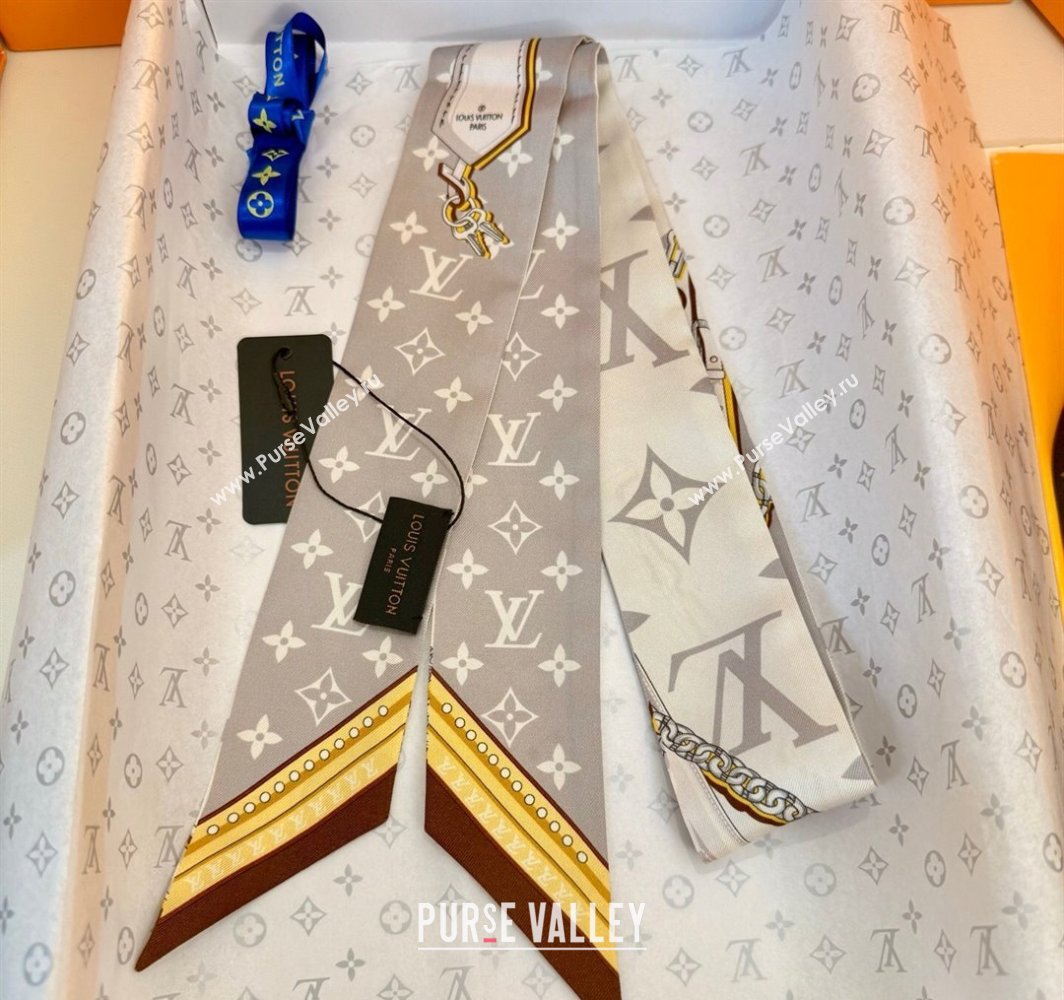 Louis Vuitton Ultimate Monogram BB Silk Bandeau Scarf 5x120cm with Chain Lock Grey 2025 (SHI-250319054)