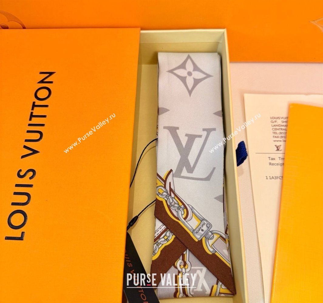 Louis Vuitton Ultimate Monogram BB Silk Bandeau Scarf 5x120cm with Chain Lock Grey 2025 (SHI-250319054)